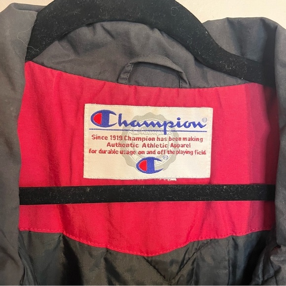 Vintage 90s Champion Black & Red Logo Bomber Jacket – Size XL - Picture 6 of 10